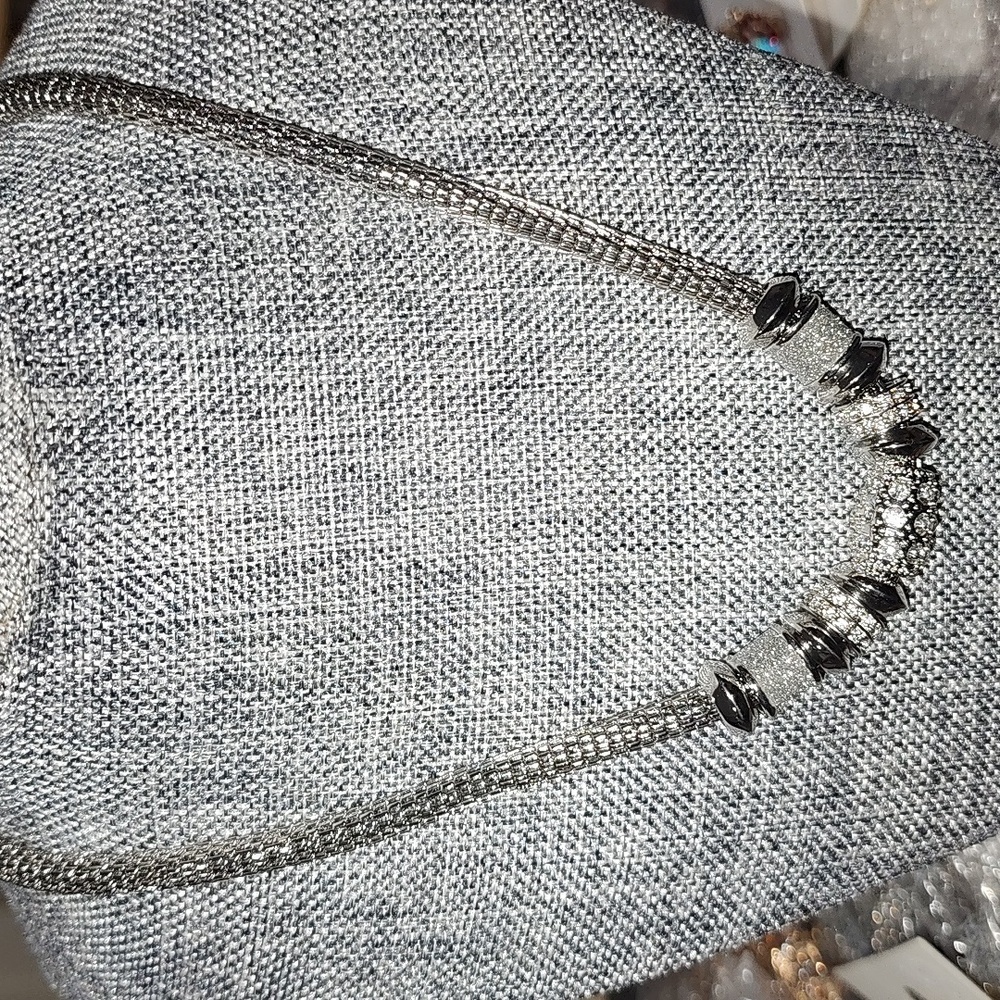 Catherines Womens Silver-Tone Brazilian Sparkle Statement Necklace 20 NWT